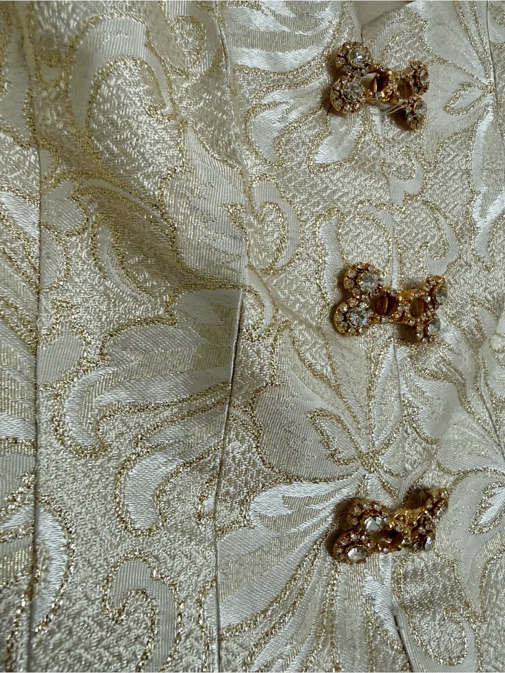 Y2K Gold Brocade Corset Top Rhinestone Party Glam Coquette - Picture 6 of 9